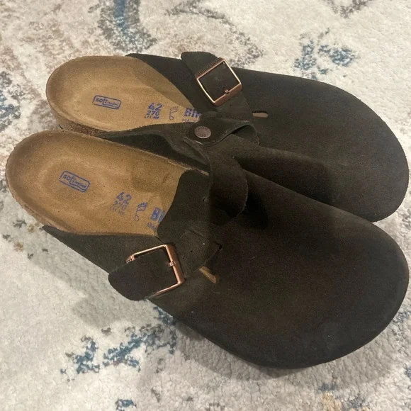 Birkenstock Boston Soft Footbed Mocha Brown Suede Clogs Women 11 Men 9 Comfort